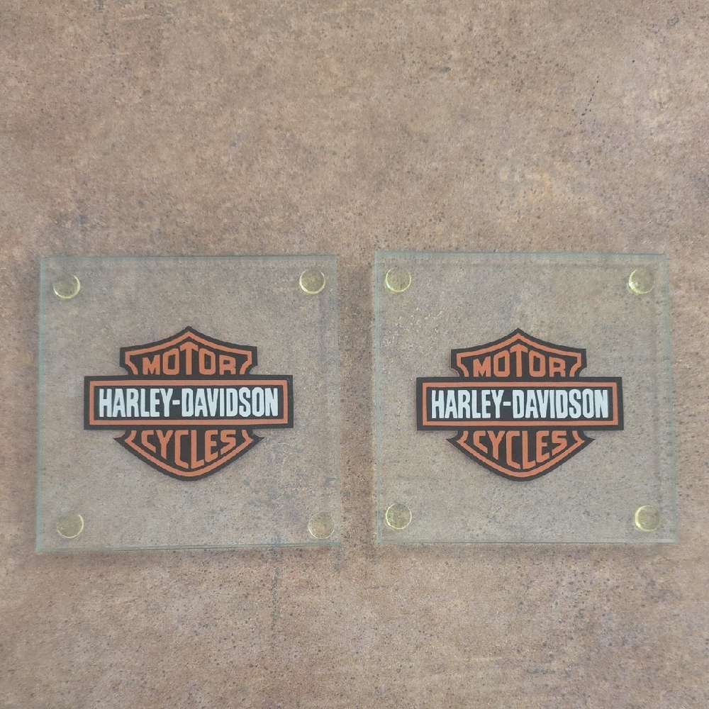 Harley-Davidson Orange and Black Glass Coasters